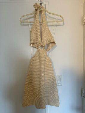 Elan Cream Crochet Halter Ring Mini Dress